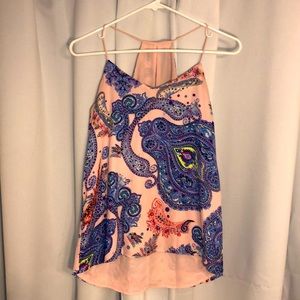 EXPRESS pink paisley colorful v neck tank top EUC